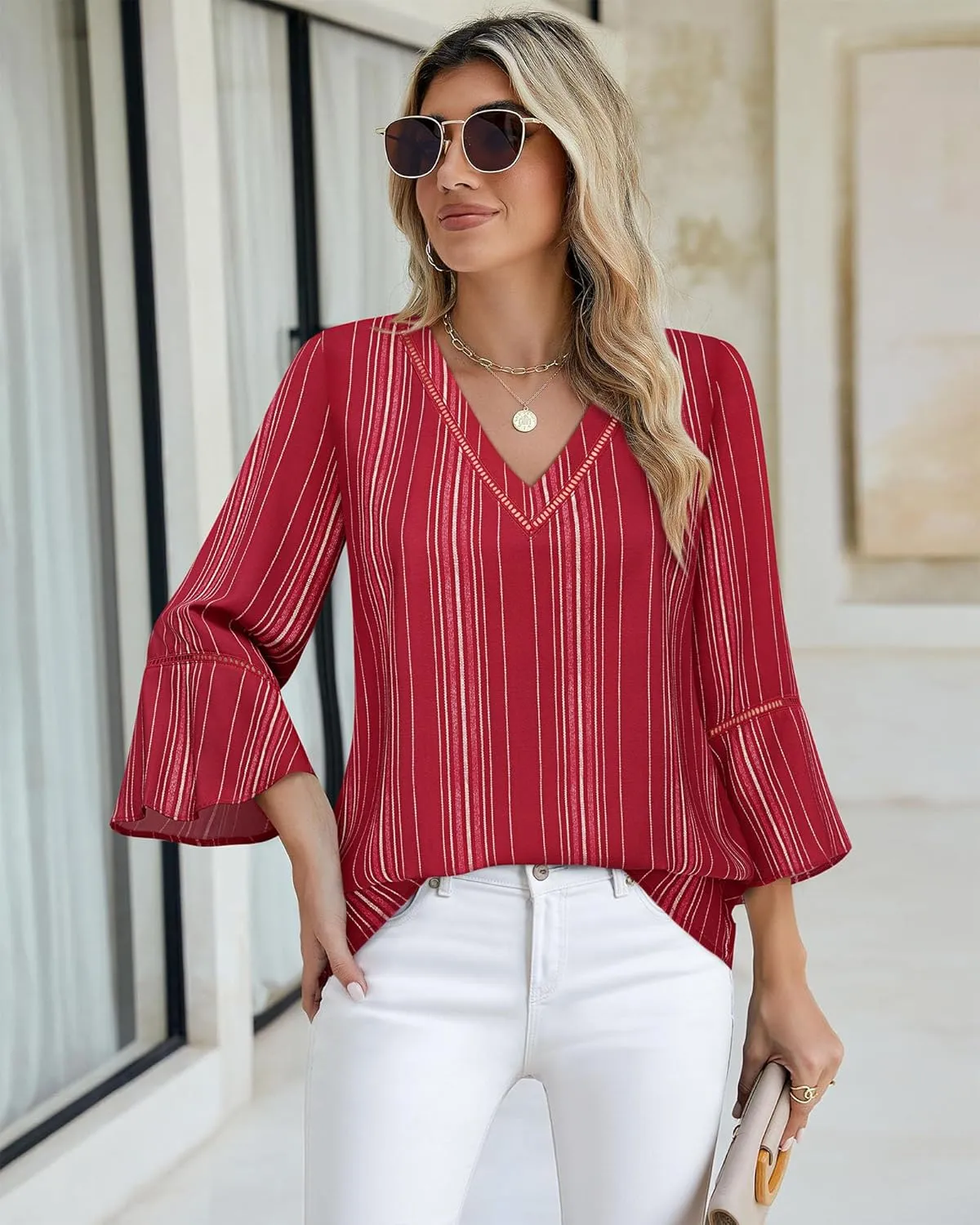 Timeson Women's Business Casual Tops 3/4 Sleeve Dressy Blouses Office Work Shirts
