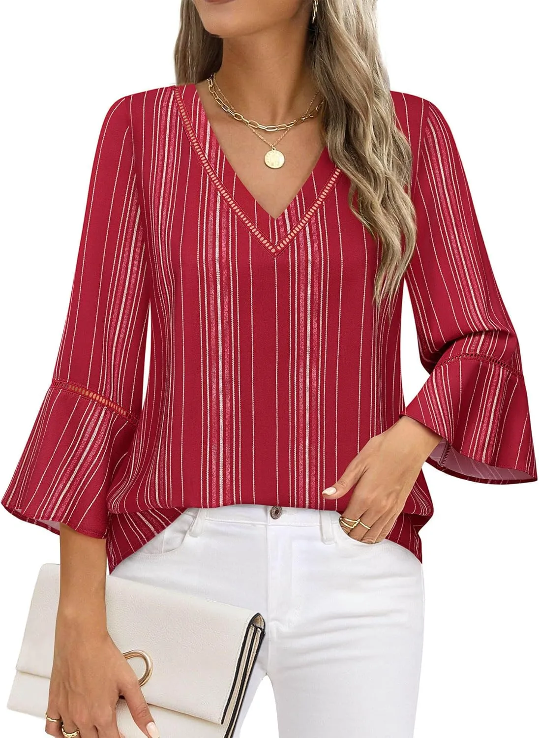 Timeson Women's Business Casual Tops 3/4 Sleeve Dressy Blouses Office Work Shirts