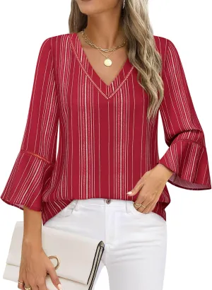 Timeson Women's Business Casual Tops 3/4 Sleeve Dressy Blouses Office Work Shirts