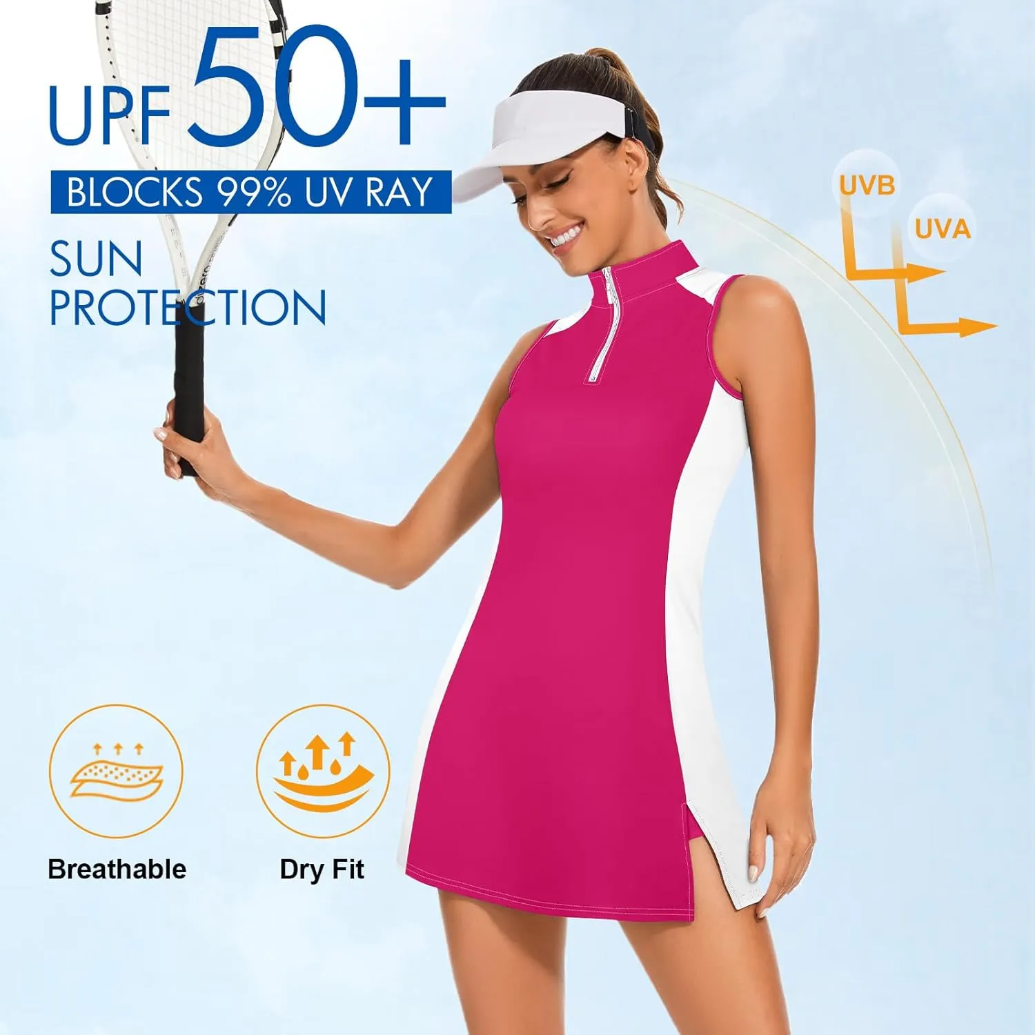 Viracy Tennis Dress Golf Dresses for Women with Shorts, Pockets Sleeveless Zip Up Stand Collar Lightweight Athletic Dress