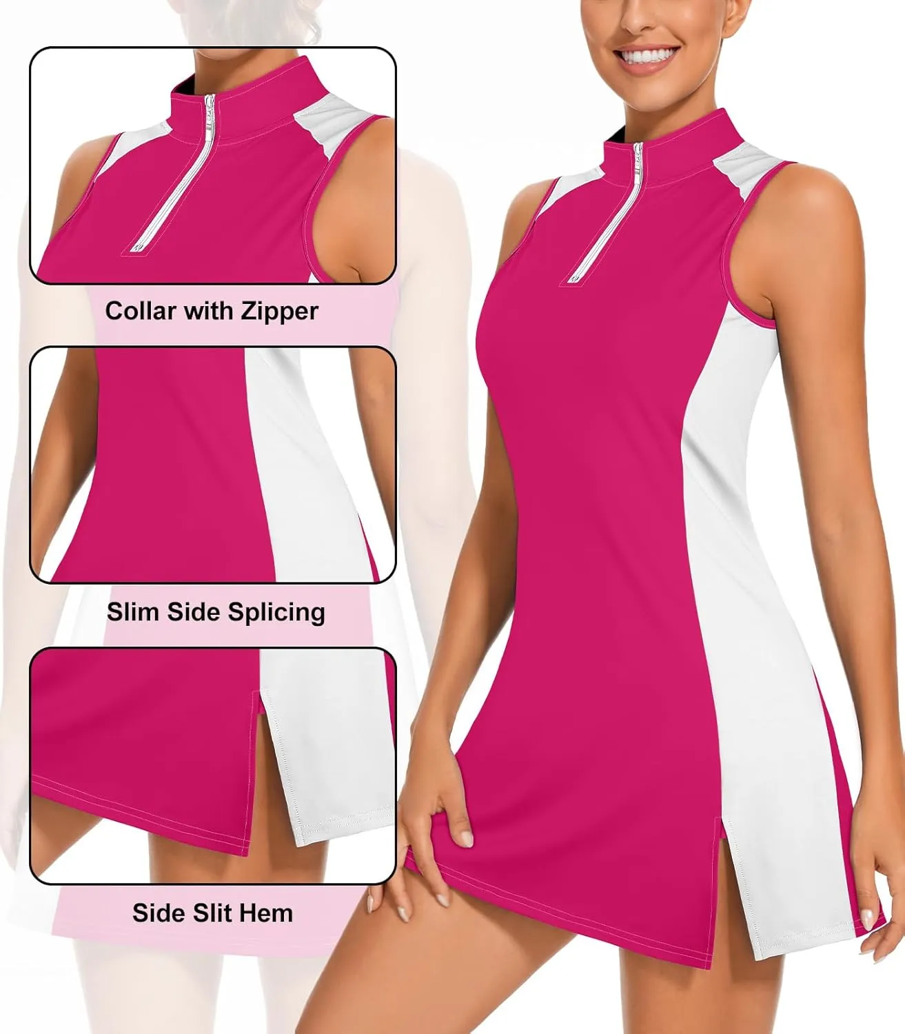 Viracy Tennis Dress Golf Dresses for Women with Shorts, Pockets Sleeveless Zip Up Stand Collar Lightweight Athletic Dress