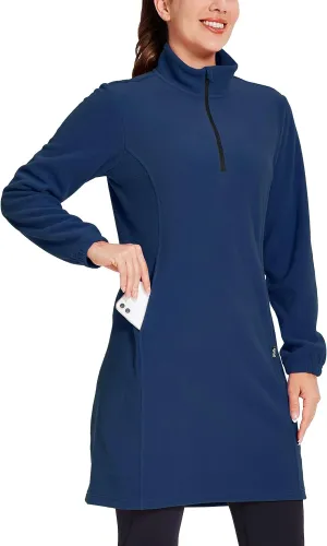 Willit Women's Fleece Dress Sweatshirt Thermal Long Pullover Polar Winter Dress with Pocket