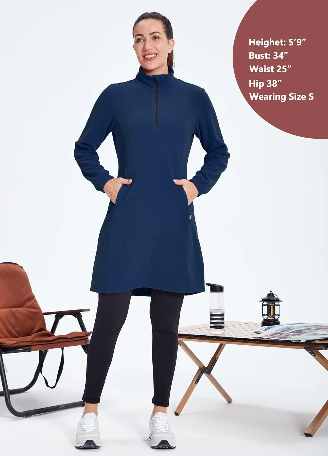 Willit Women's Fleece Dress Sweatshirt Thermal Long Pullover Polar Winter Dress with Pocket