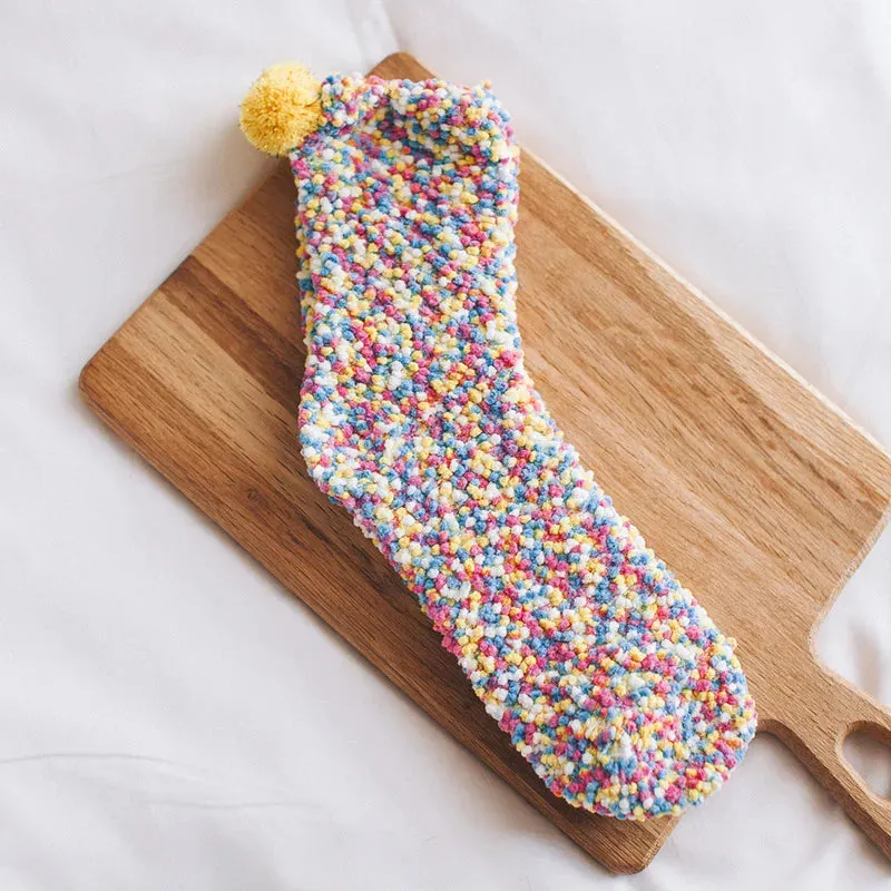 Women Candy Colors Winter Warm Fluffy Socks Casual Home