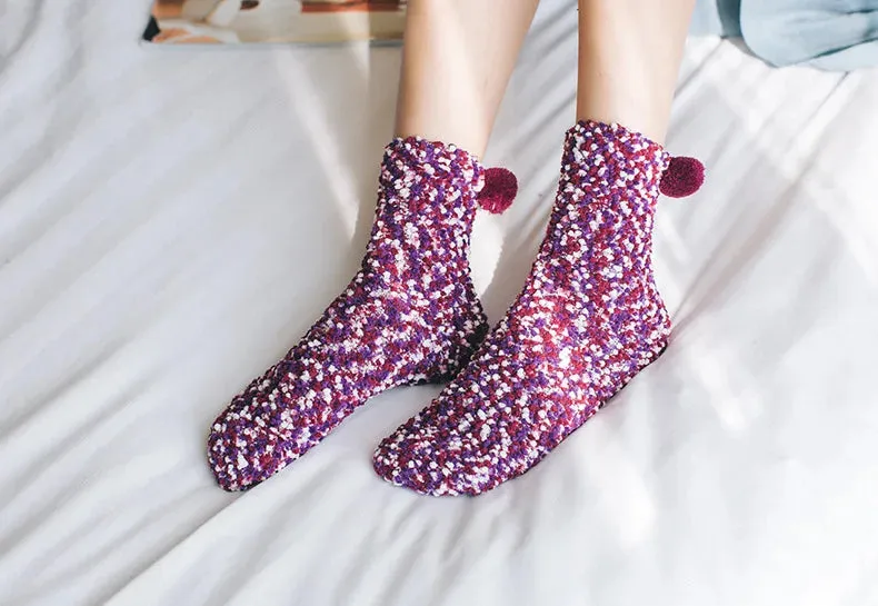 Women Candy Colors Winter Warm Fluffy Socks Casual Home