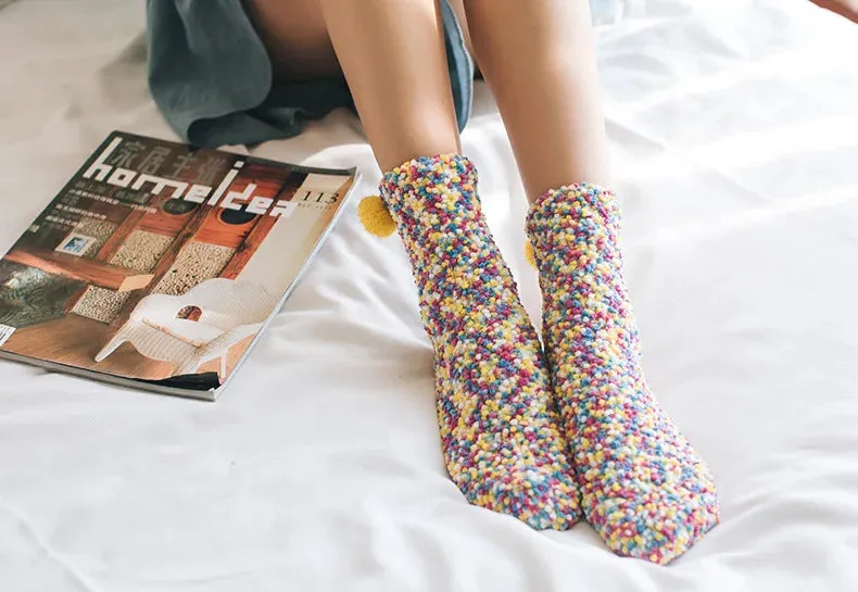 Women Candy Colors Winter Warm Fluffy Socks Casual Home