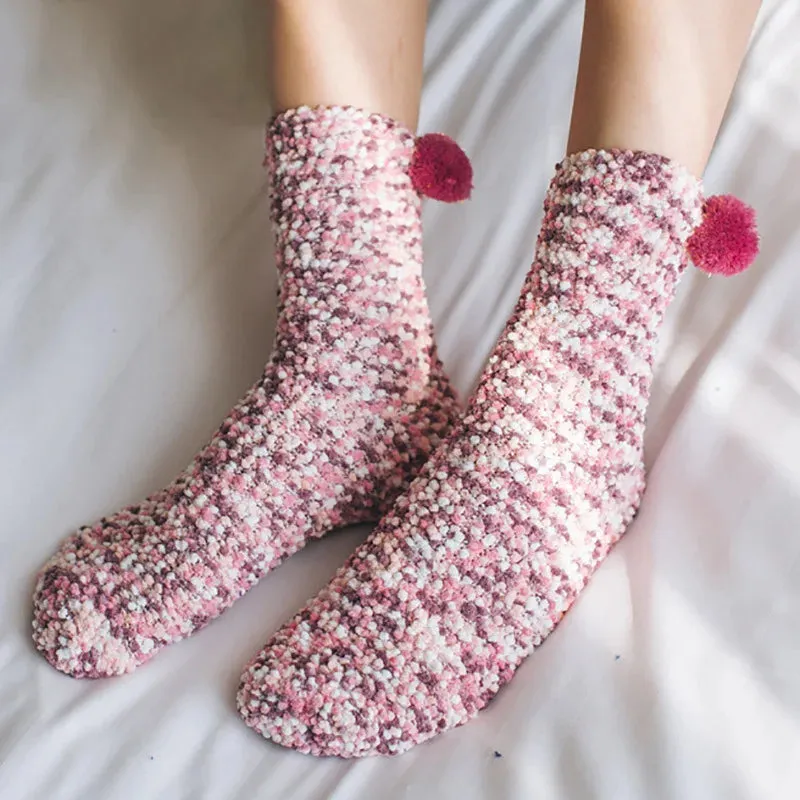 Women Candy Colors Winter Warm Fluffy Socks Casual Home