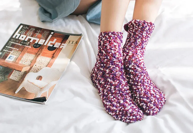 Women Candy Colors Winter Warm Fluffy Socks Casual Home