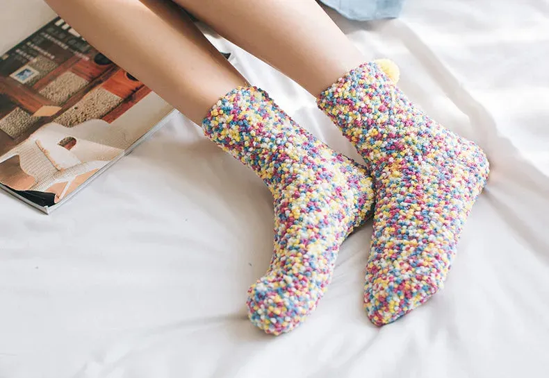 Women Candy Colors Winter Warm Fluffy Socks Casual Home