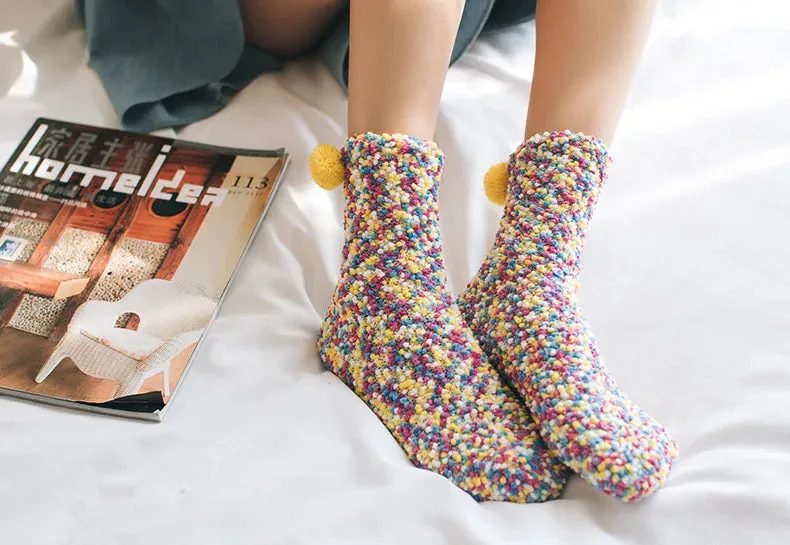 Women Candy Colors Winter Warm Fluffy Socks Casual Home