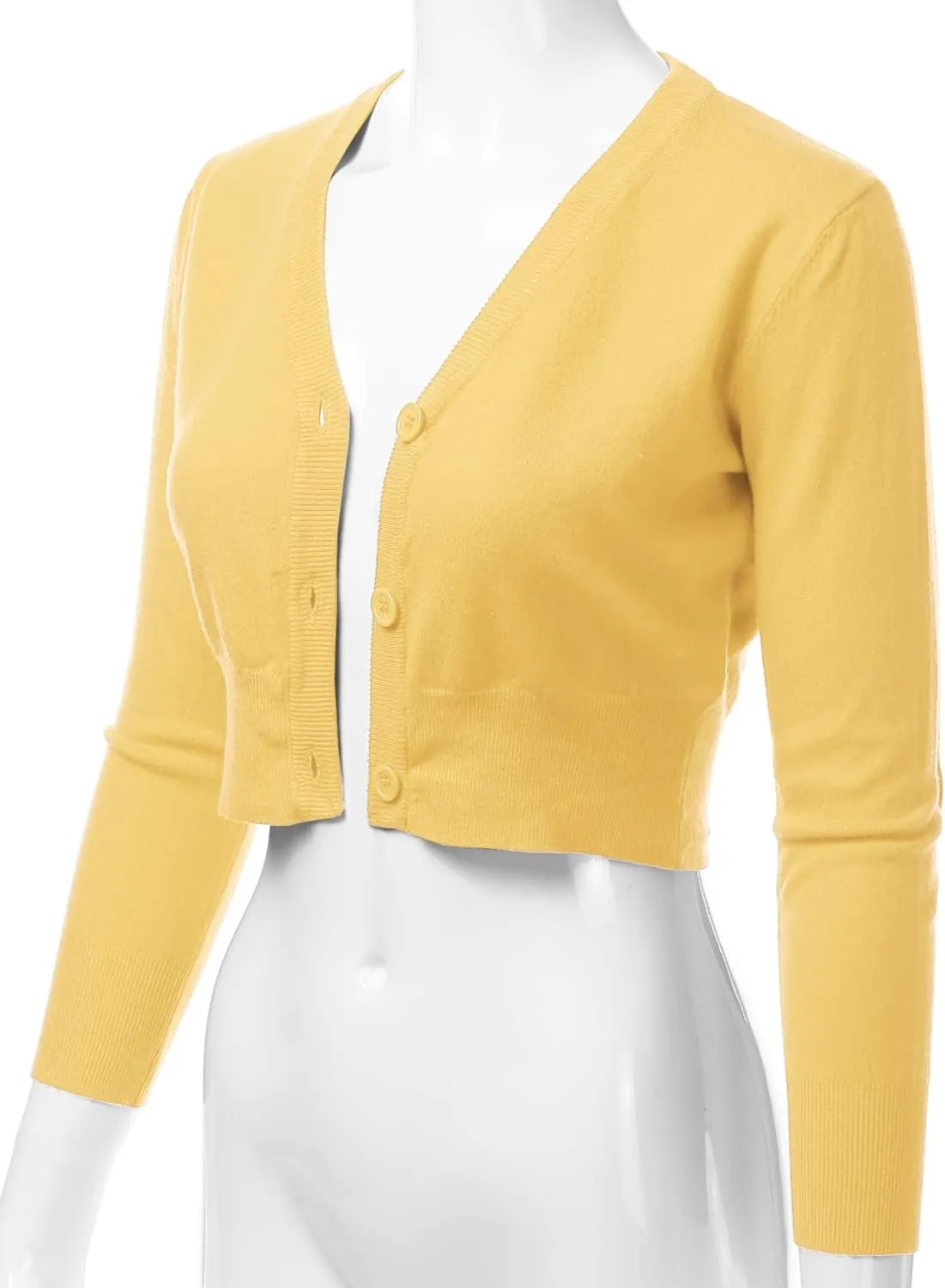 Women's 3/4 Sleeve Soft Open Front Cropped Sweater Cardigan (S-XXL)
