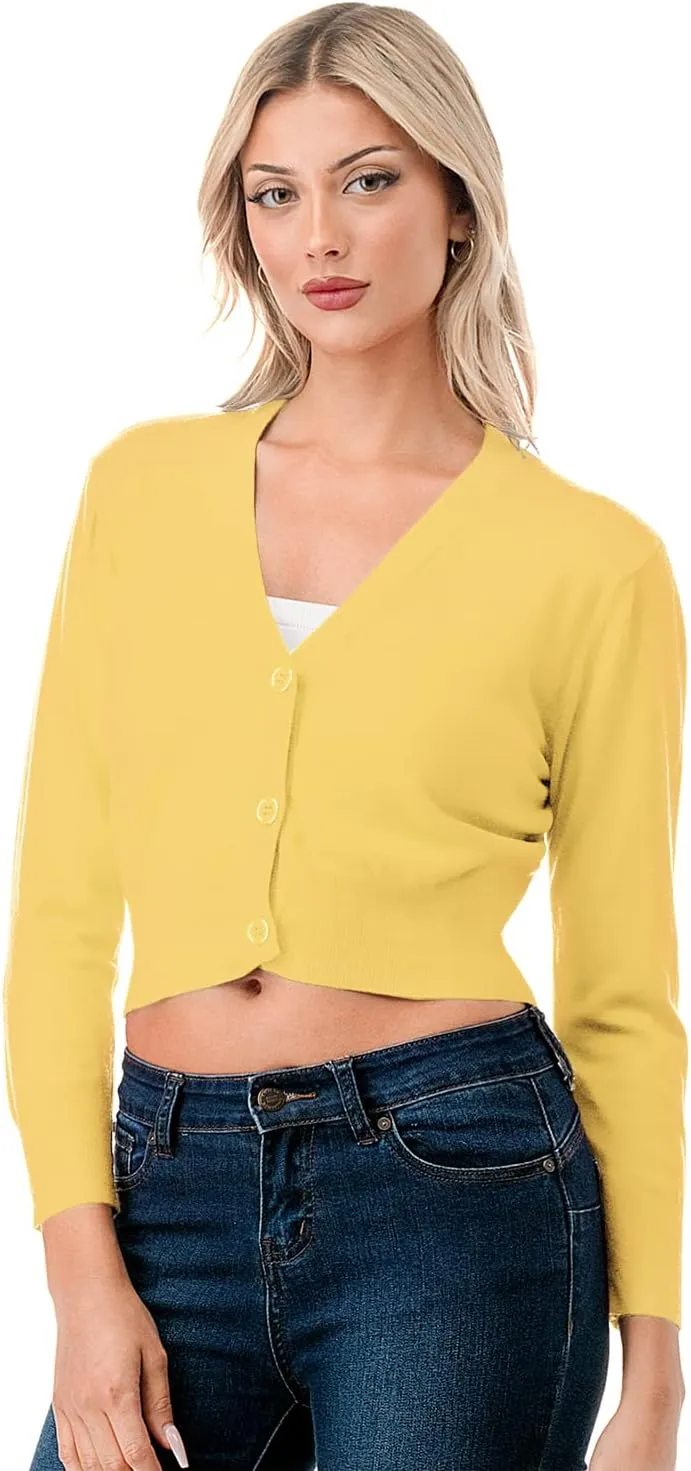 Women's 3/4 Sleeve Soft Open Front Cropped Sweater Cardigan (S-XXL)