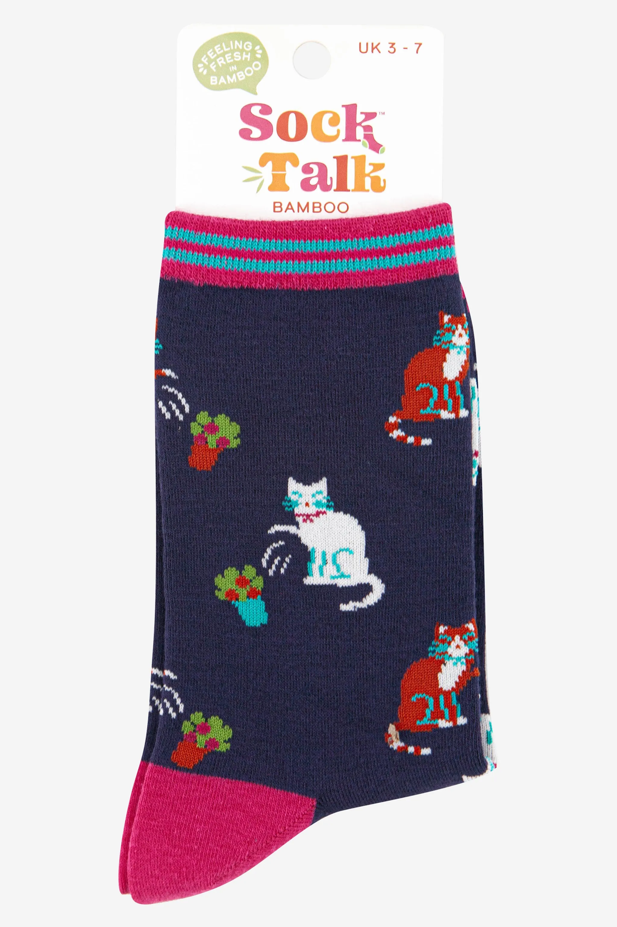 Women's Bamboo Socks - Navy Blue/Fuchsia, Cats