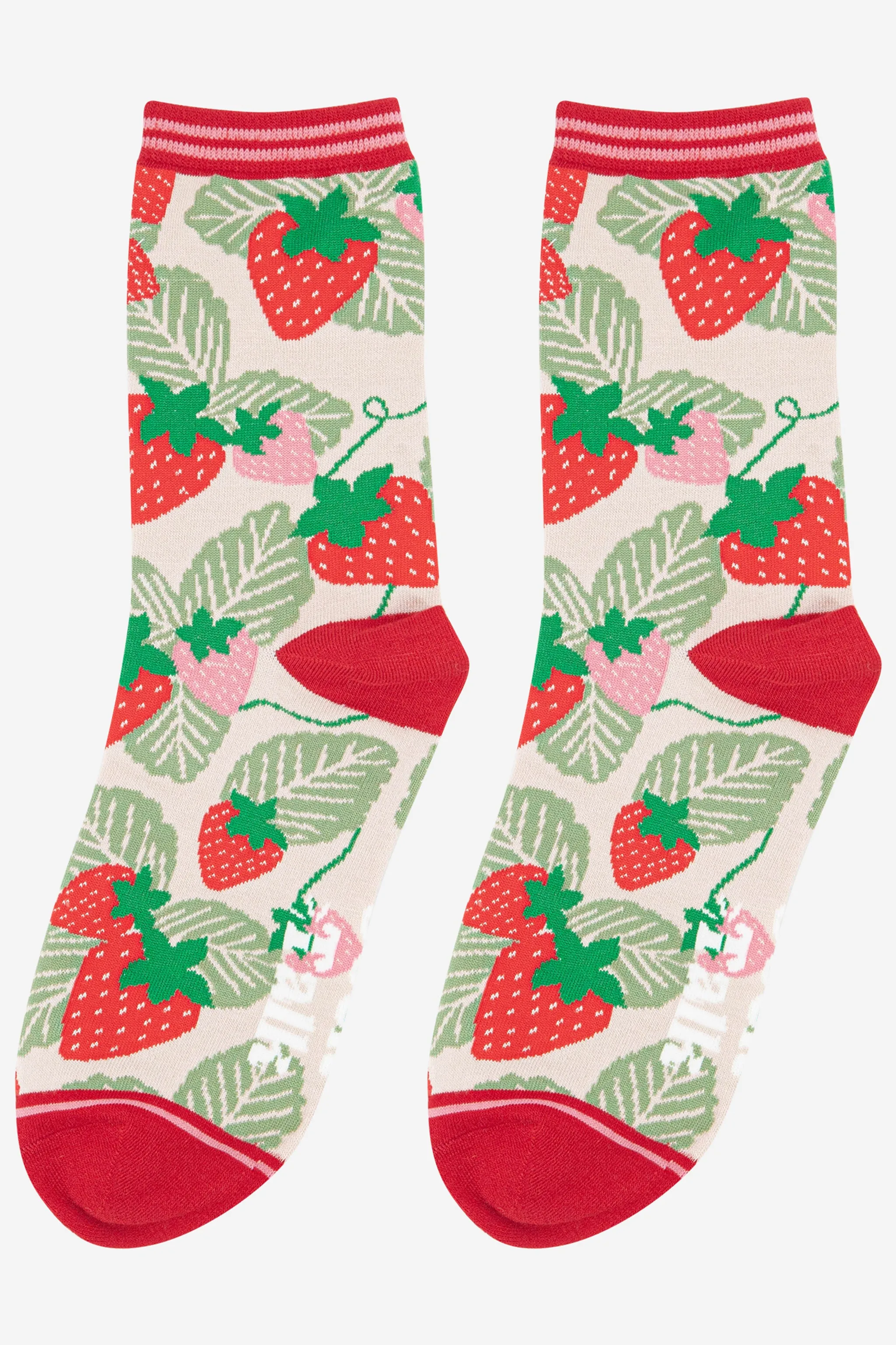 Women's Bamboo Socks - Red/Green, Strawberry