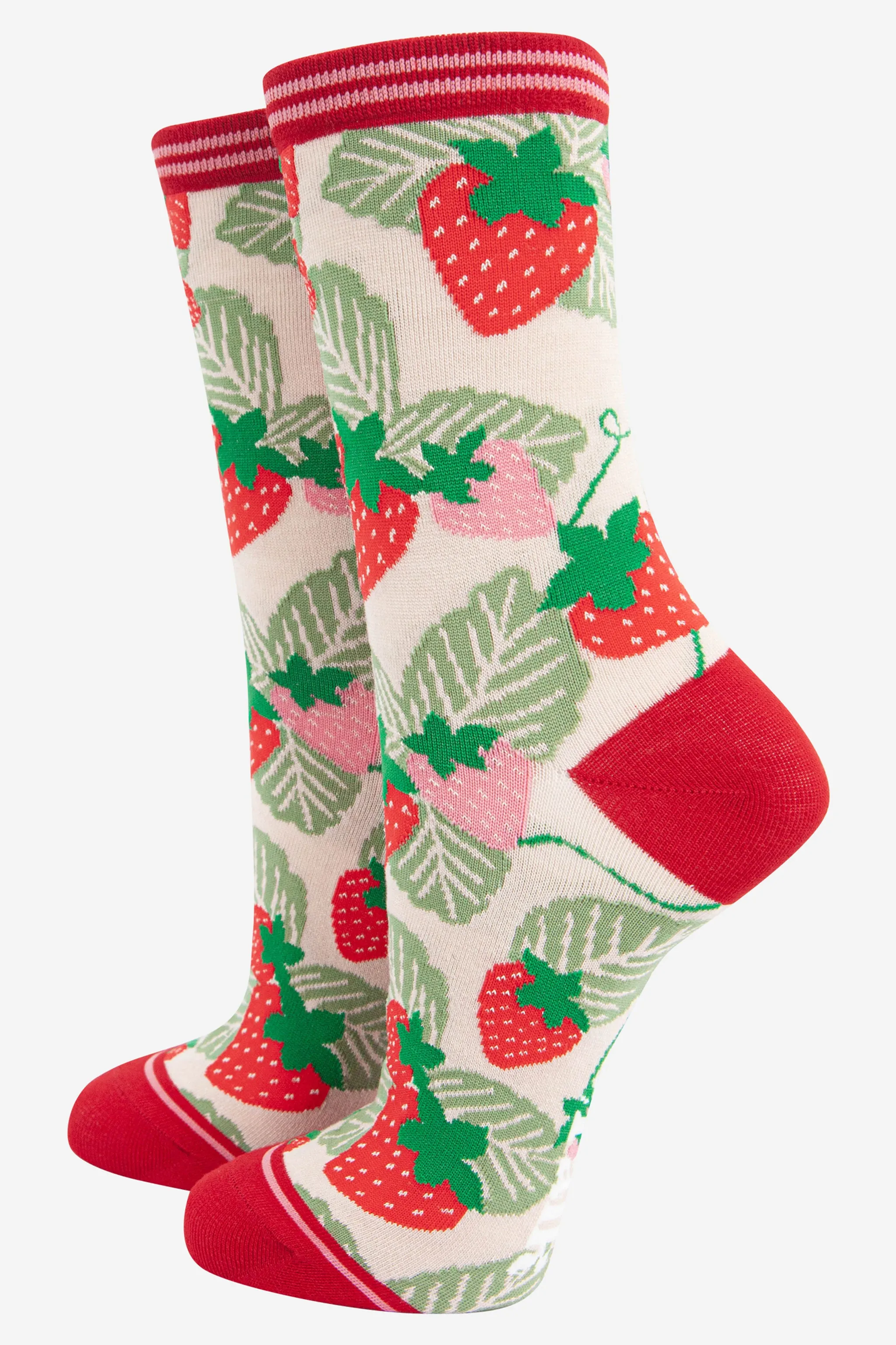 Women's Bamboo Socks - Red/Green, Strawberry