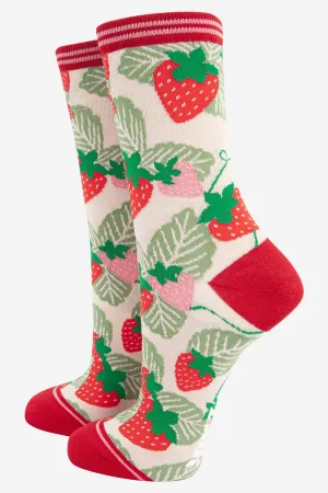 Women's Bamboo Socks - Red/Green, Strawberry