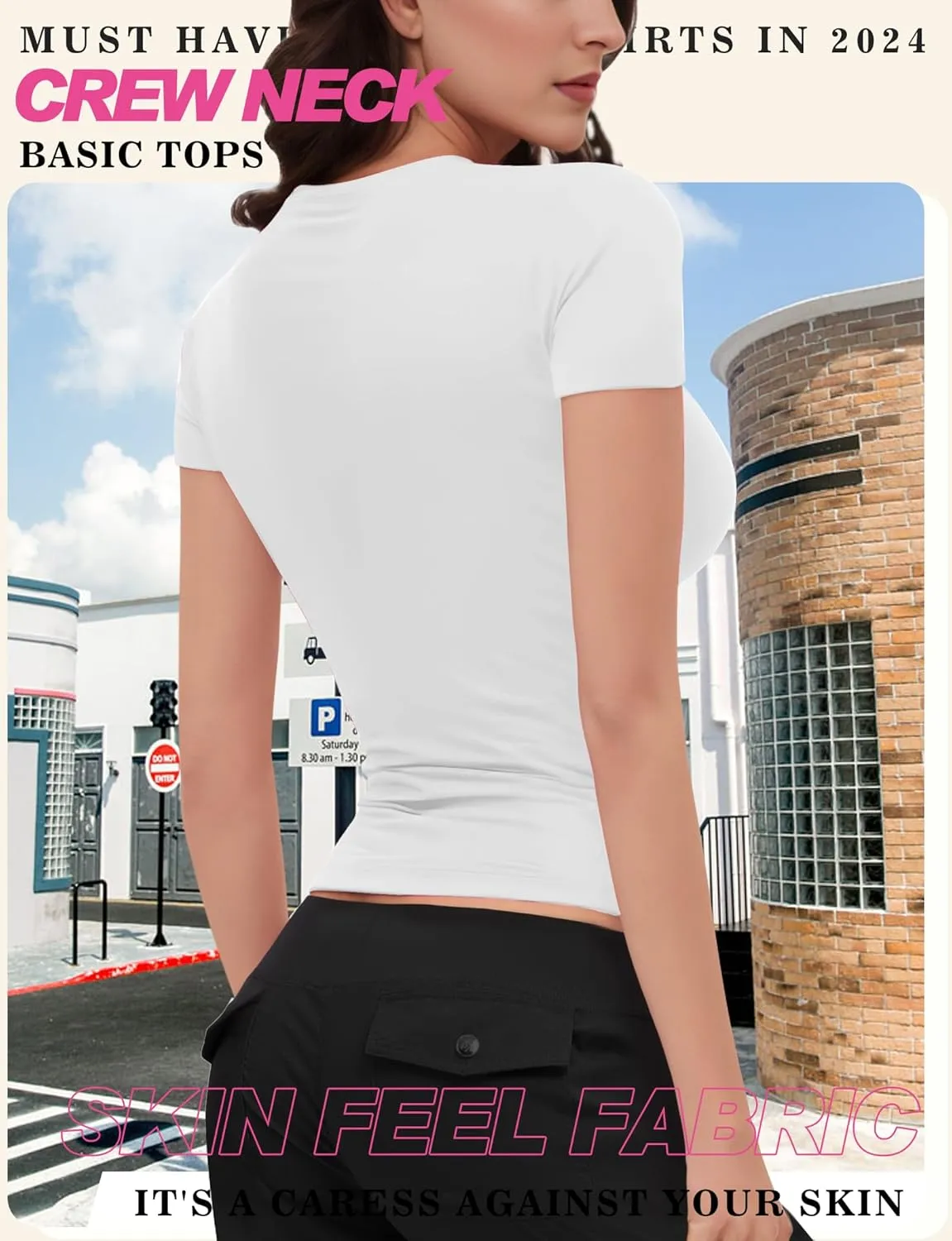 Womens Basic Short Sleeve Crew Neck T Shirt Slim Fit Tees Summer 2025 Y2k Going Out Fitted Top Cute Tight Shirts