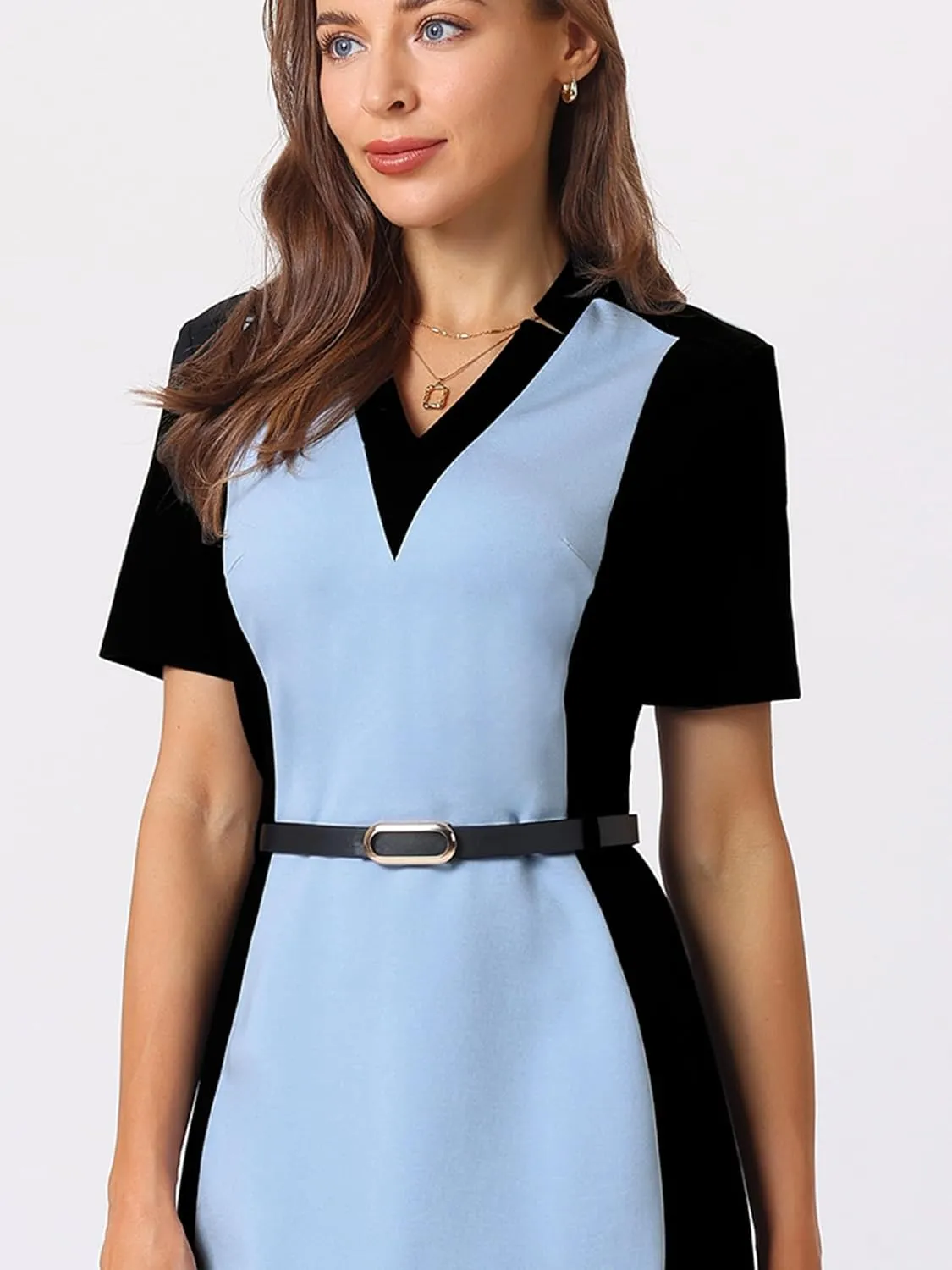 Women's Sheath Dress Office Contrast Color Business Dresses