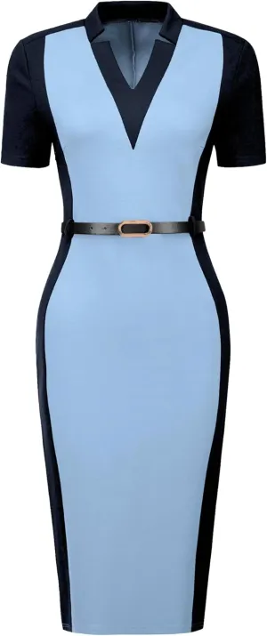 Women's Sheath Dress Office Contrast Color Business Dresses