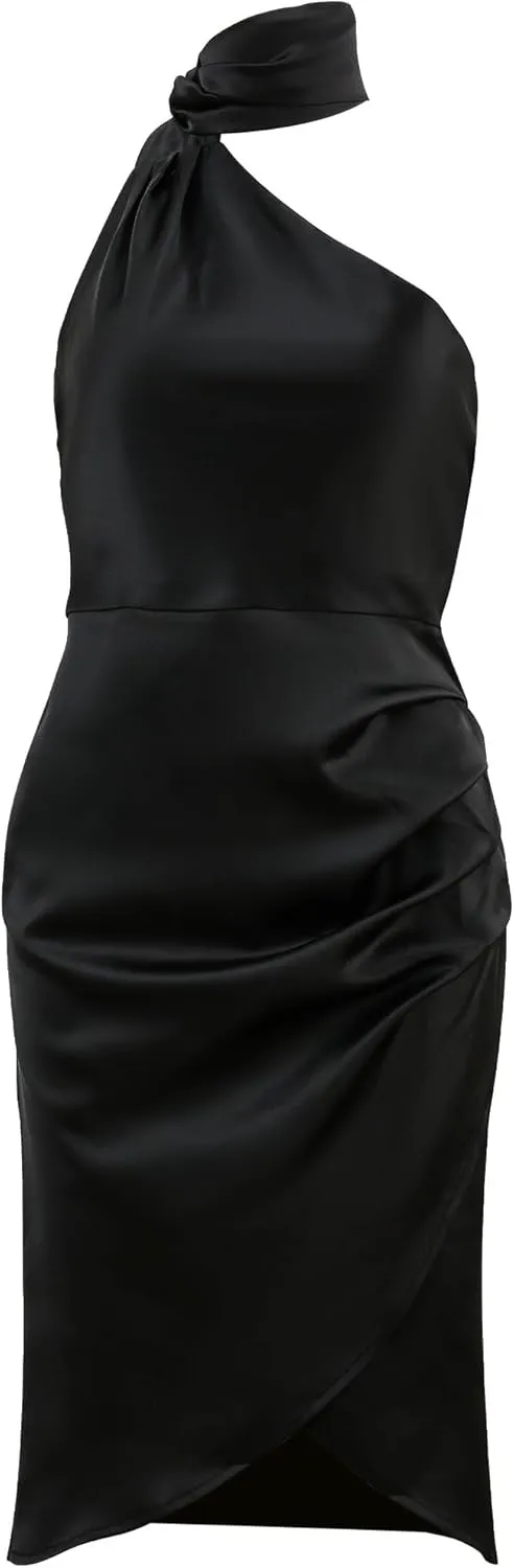 Xintianji Women's Satin One Shoulder Strap Bodycon Mini Dress Party Club Wedding Sid Zip Ruched Dresses