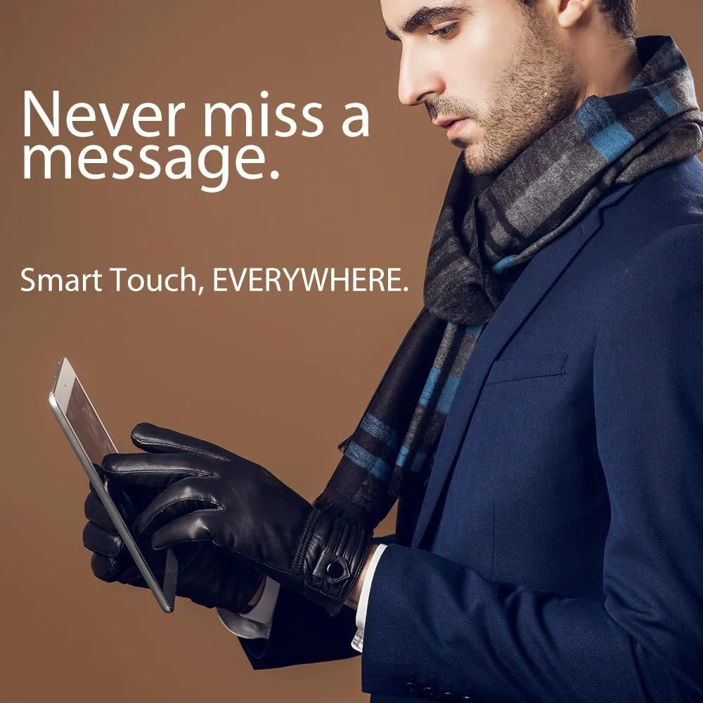 YISEVEN Men's Touchscreen Warm Fleece Fur Lined Sheepskin Leather Gloves