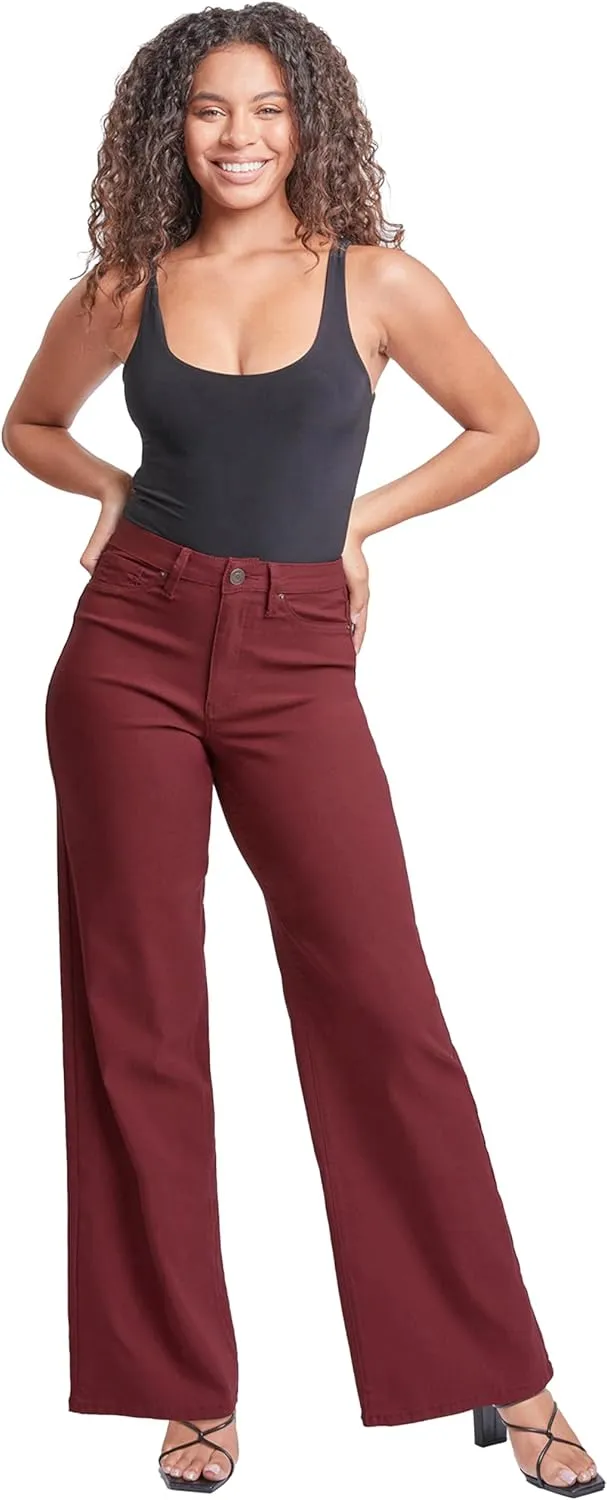 YMI Women's Hyperstretch Forever Color High Rise Wide Leg Pants